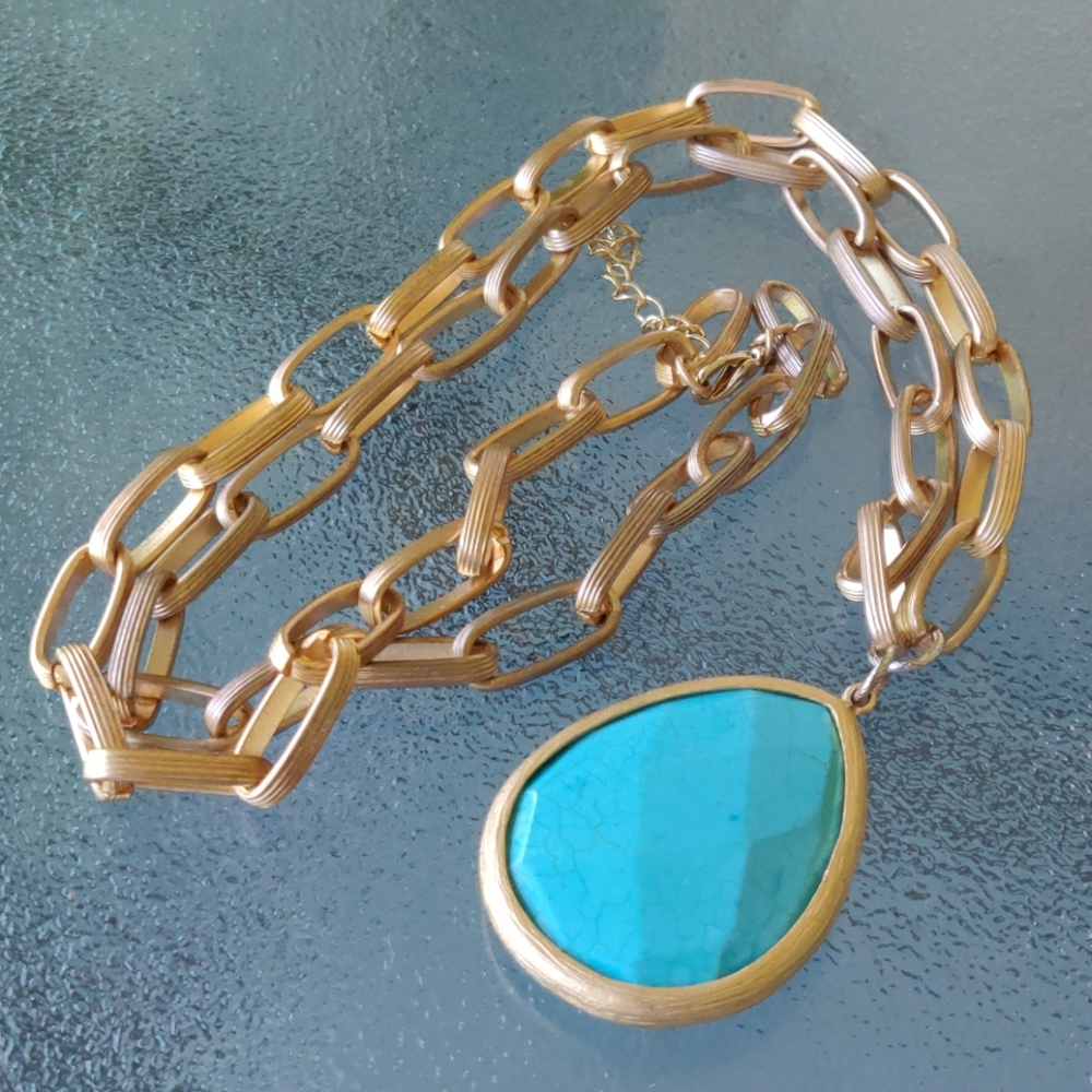 Turquoise and gold pendant (#180)